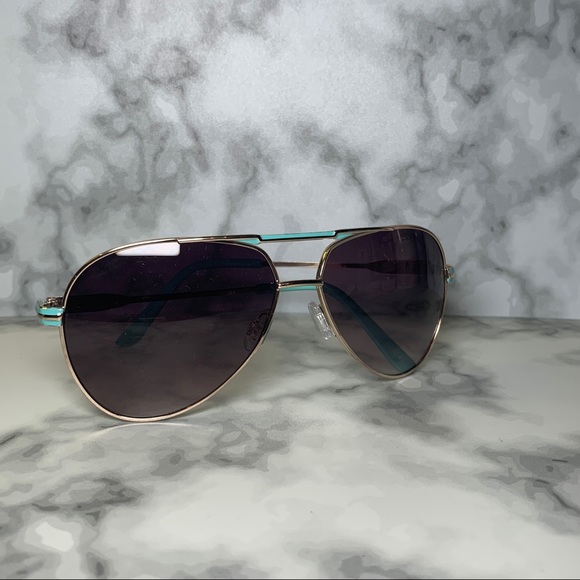 🕶 Teal Enamel & Gold Aviator Sunglasses 🕶 - Picture 3 of 9